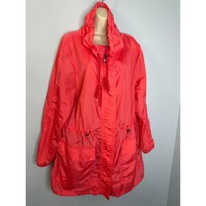 Coach Lightweight Jacket Women's Anorak Long Windbreaker Sz L Orange/Pink
